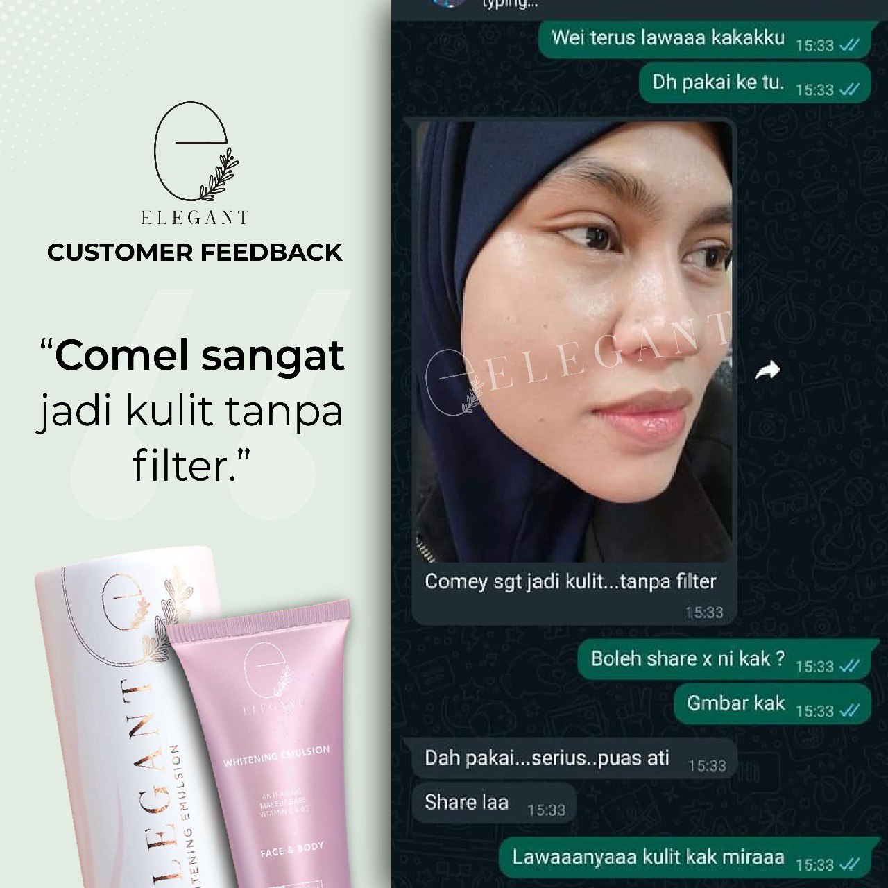 testimoni elegant sunscreen whitening emulsion