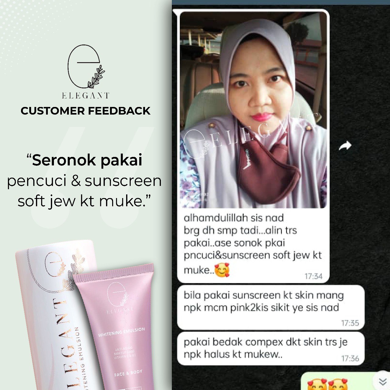 testimoni elegant sunscreen whitening emulsion
