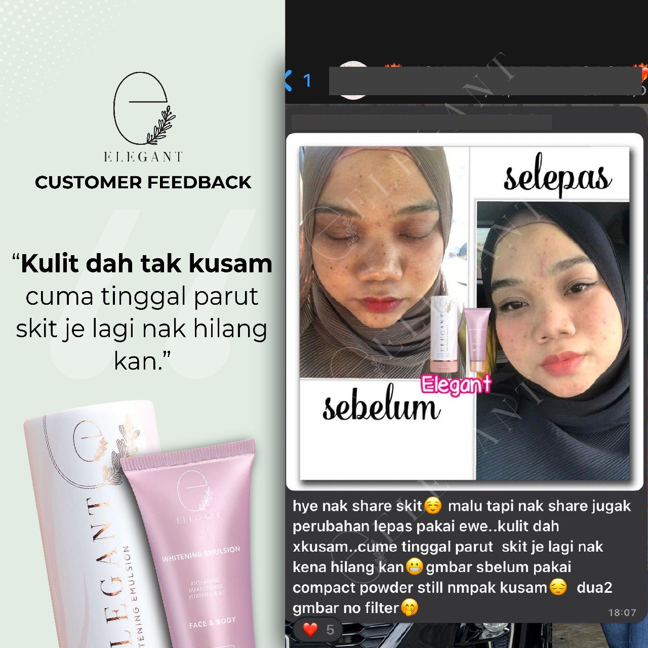 testimoni elegant sunscreen whitening emulsion