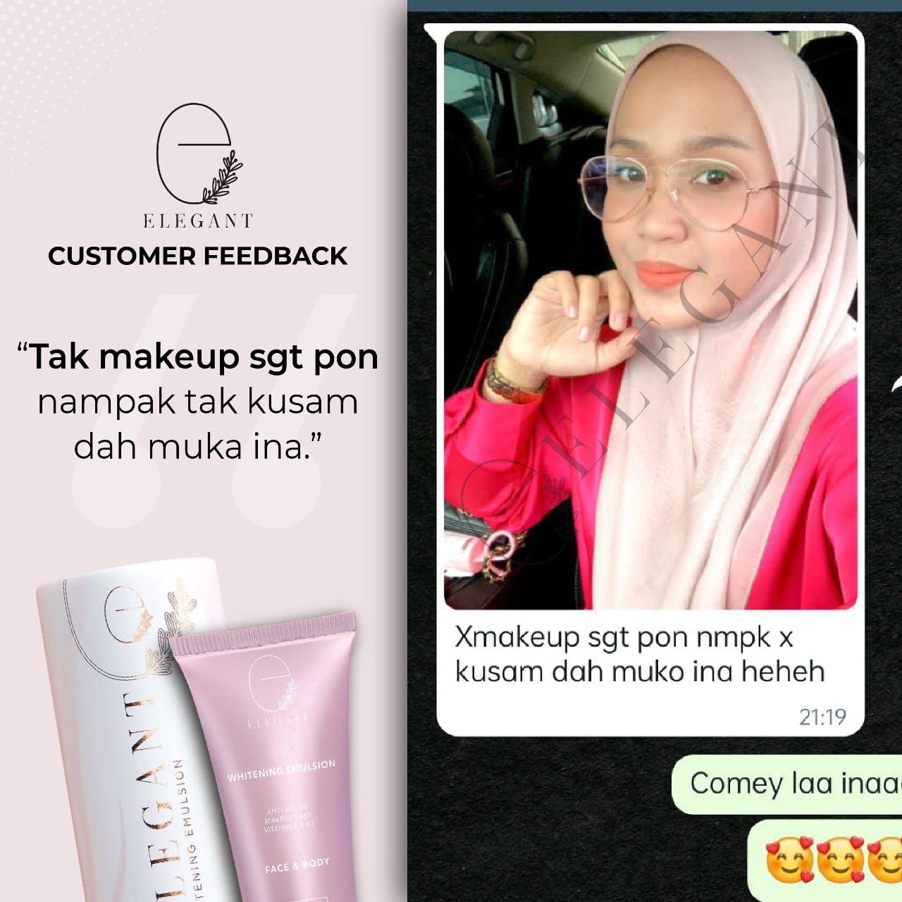 testimoni elegant sunscreen whitening emulsion
