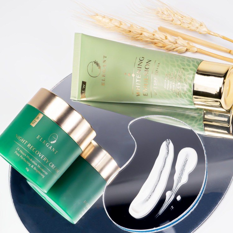 combo set elegant sunscreen whitening emulsion & elegant moisturizer night recovery cream