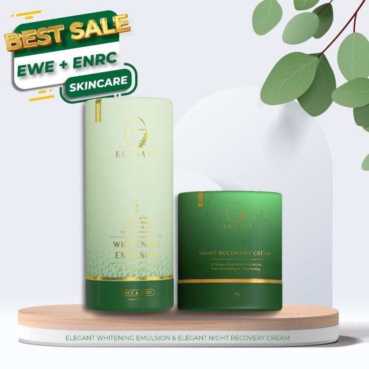 combo set elegant sunscreen whitening emulsion & elegant moisturizer night recovery cream
