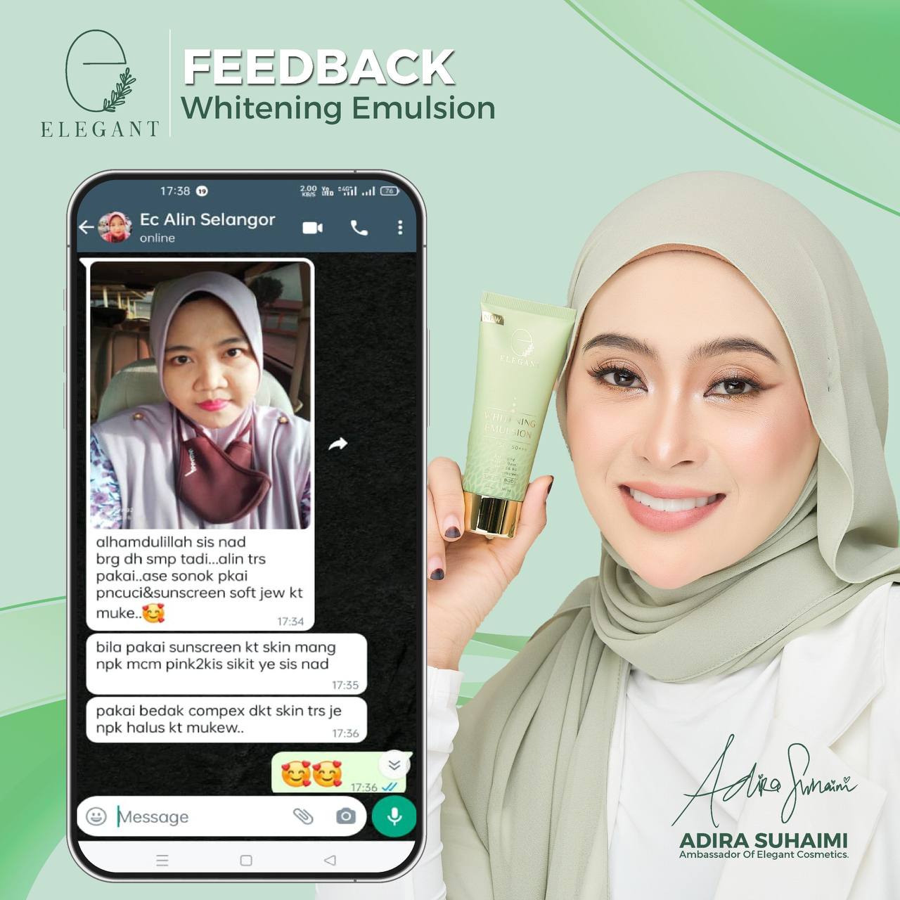 testimoni elegant sunscreen whitening emulsion
